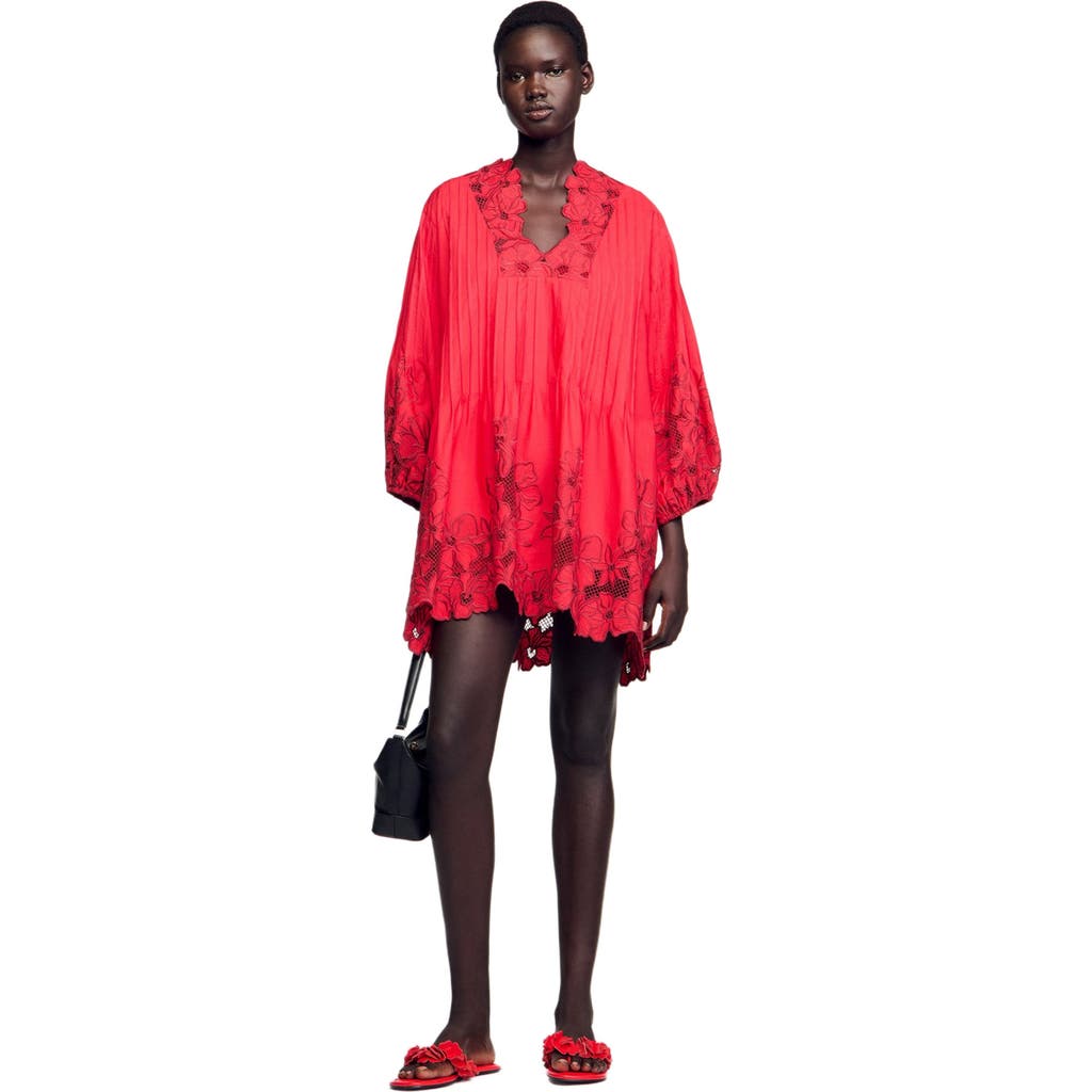 Sandro Short Dress With Floral Details In Red