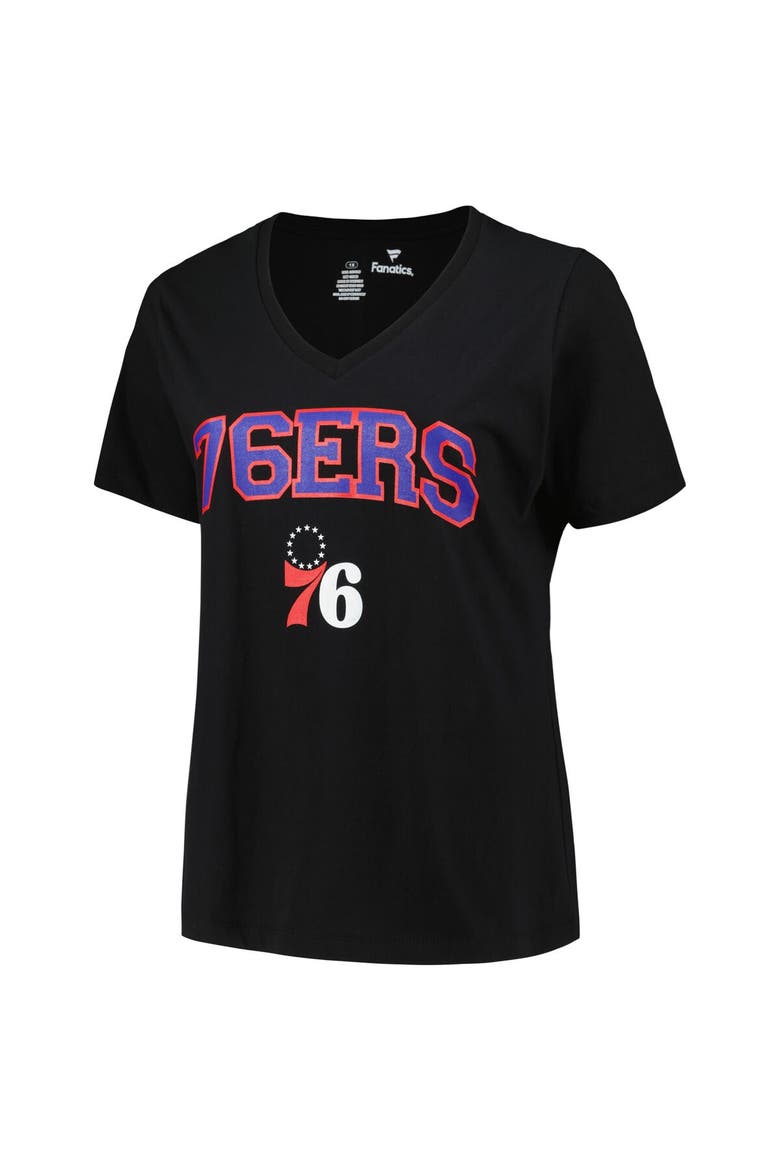 Women's Profile Black Philadelphia 76ers Plus Size Arch Over Logo V-Neck T-Shirt, Alternate, color, Black