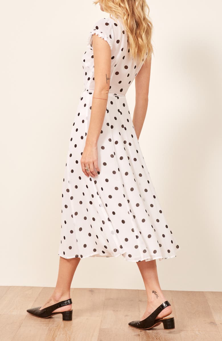 Reformation Gwenyth Polka Dot Wrap Dress, Alternate, color,