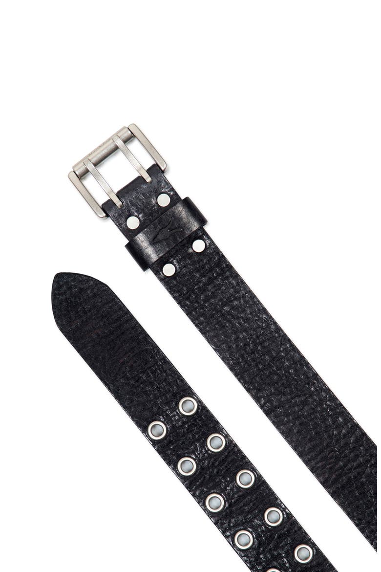 Eyelet Distressed Leather Belt, Alternate, color, BLACK