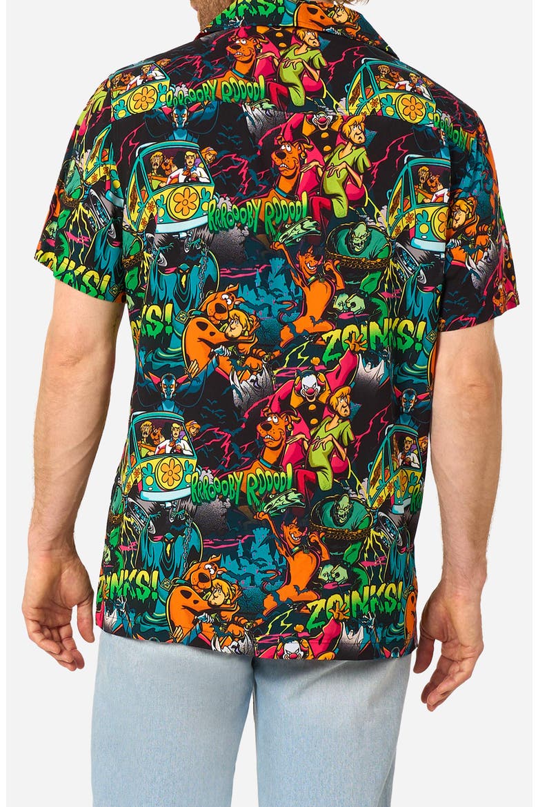 Scooby-Doo Short Sleeve Button-Up Shirt, Alternate, color, BROWN