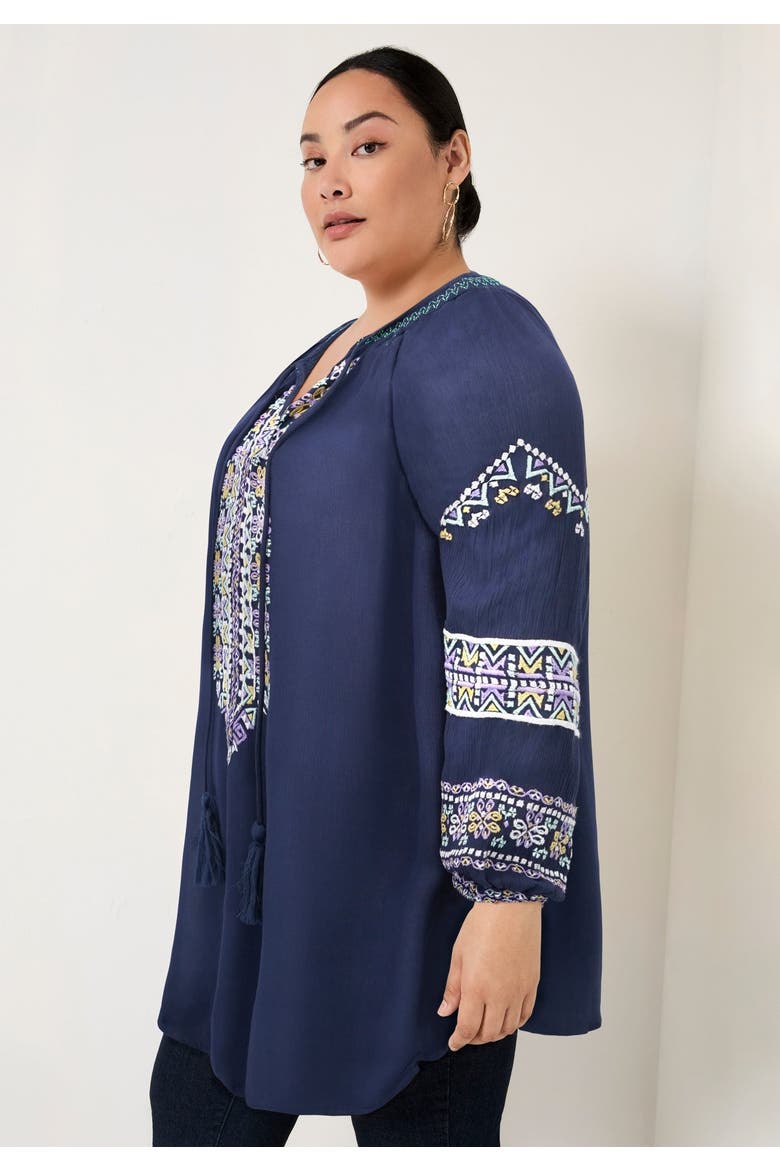 Embroidered Peasant Blouse, Alternate, color, NAVY BOHO EMBROIDERY