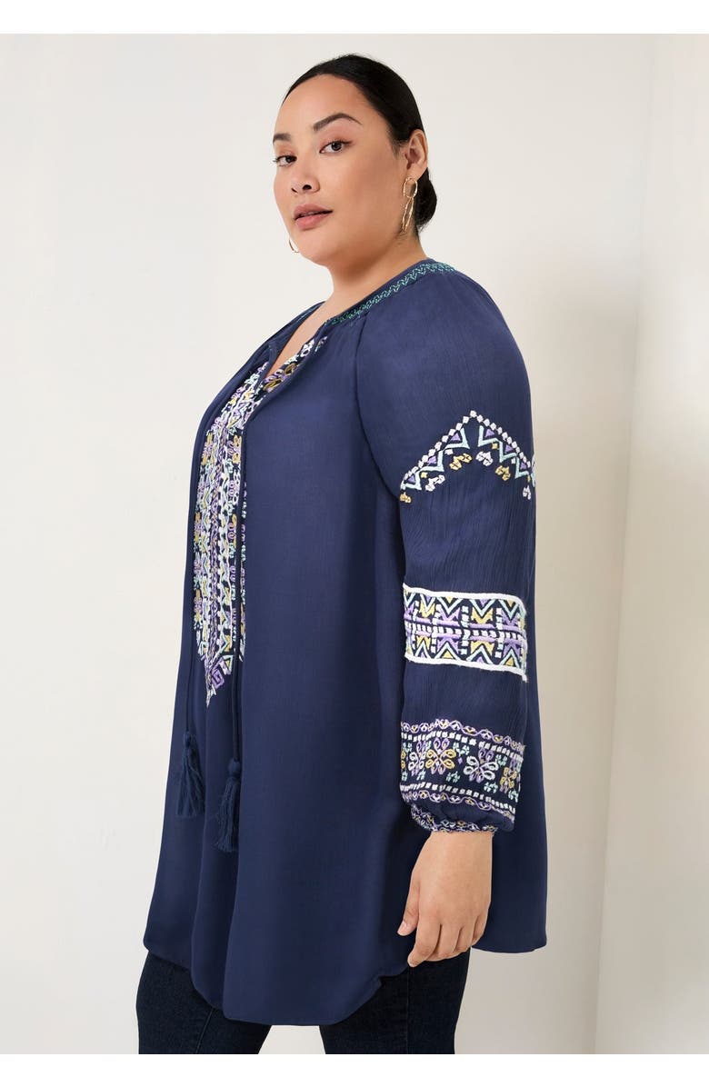 June + Vie Embroidered Peasant Blouse, Alternate, color, Navy Boho Embroidery