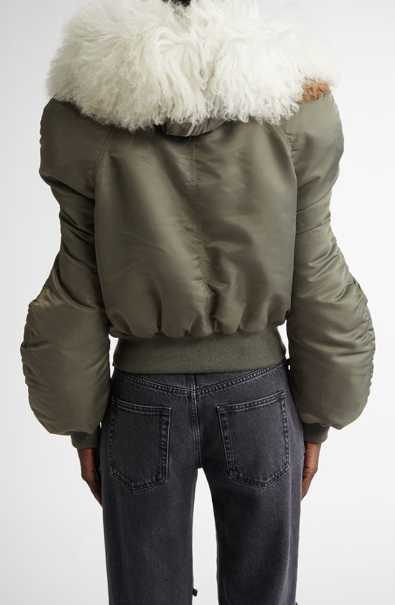 McQueen Hooded Bomber Jacket with Genuine Shearling Trim, Alternate, color, Cargo Green