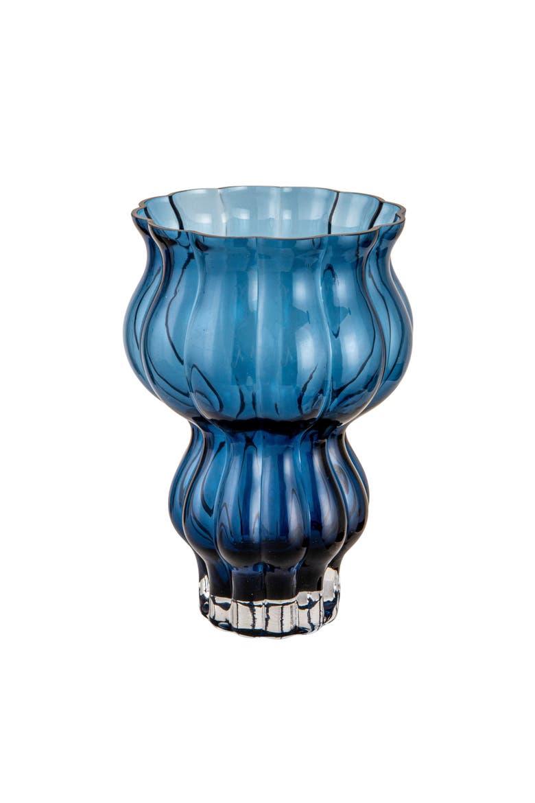 Round Pressed Glass Vase, Blue, Main, color, Blue