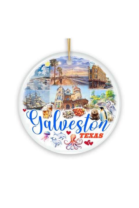 Galveston Texas Coastal Collage Round Ceramic Ornament