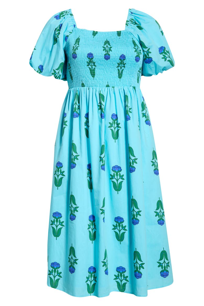 Maray Floral Smocked Midi Dress, Alternate, color, BLUE GREEN MULTI