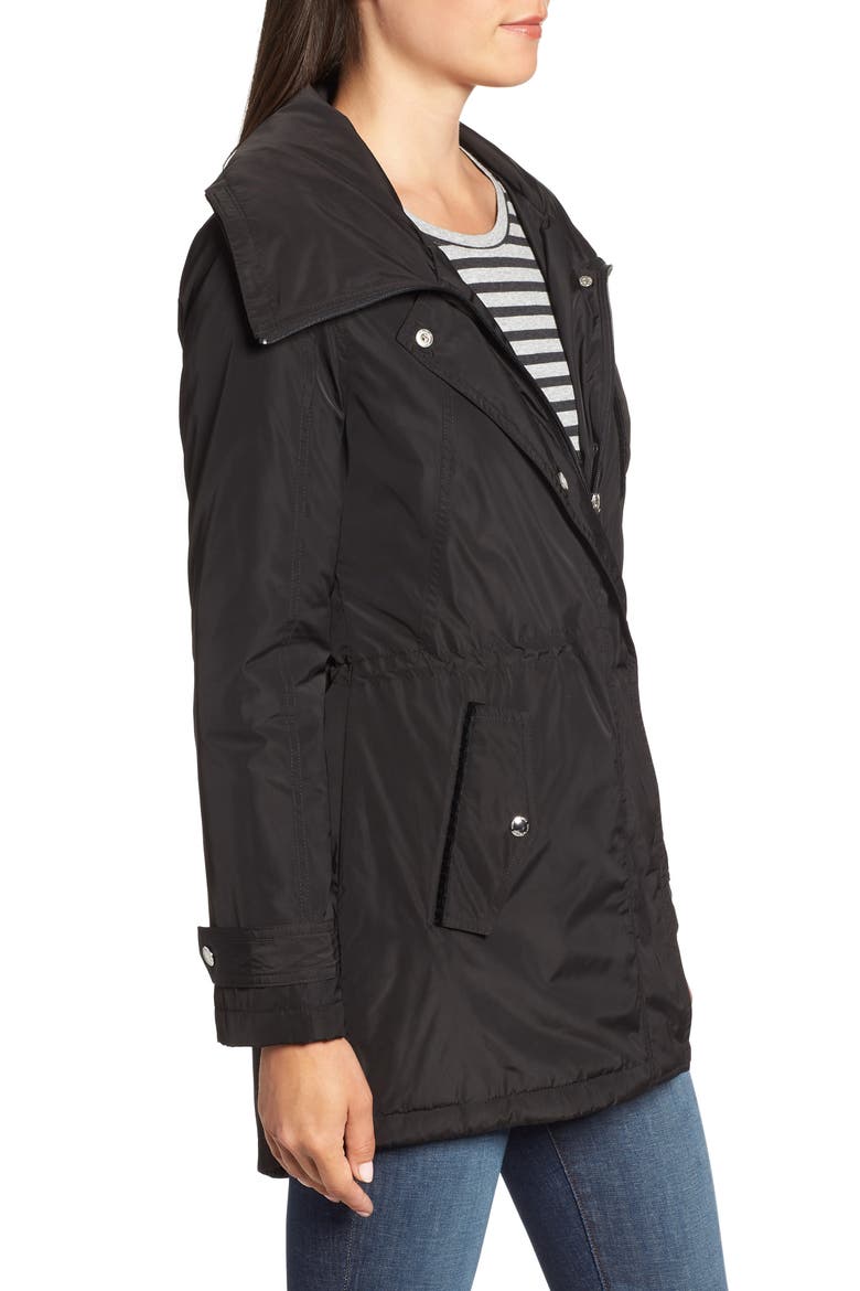 Velvet Trim Rain Parka, Alternate, color, BLACK