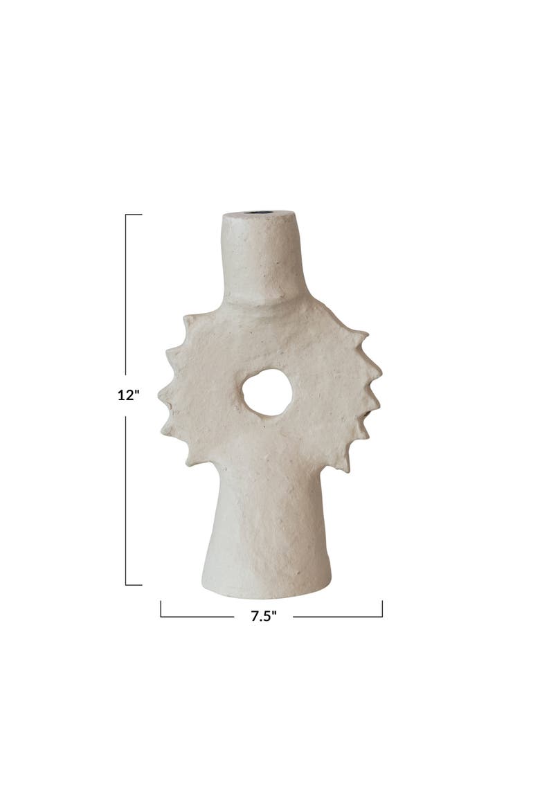 Handmade Paper Mache Spiked Taper Candle Holder, Natural, Alternate, color, Cream