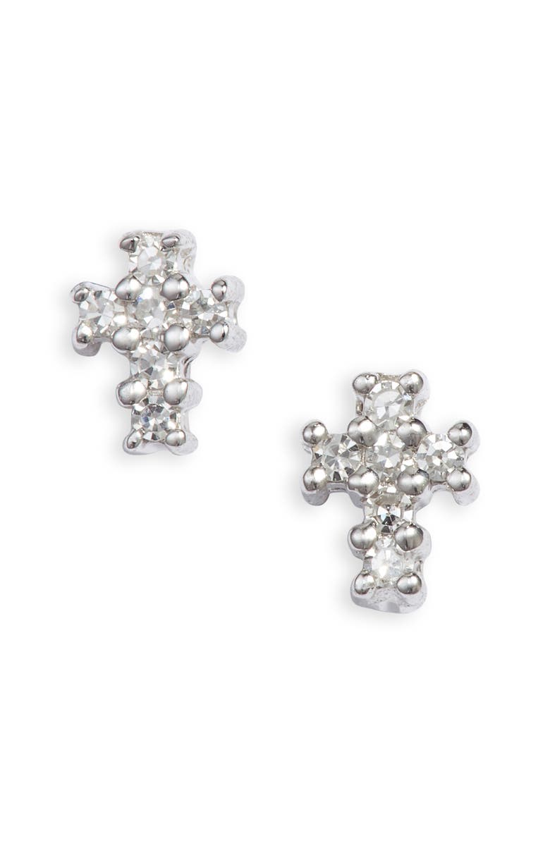 Meira T Diamond Cross Stud Earrings, Main, color, White