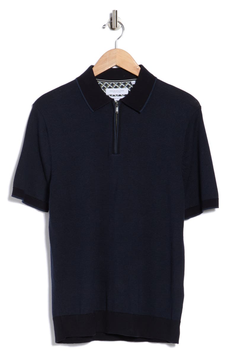 DENIM AND FLOWER Textured Quarter Zip Sweater Polo, Alternate, color, Dark Navy