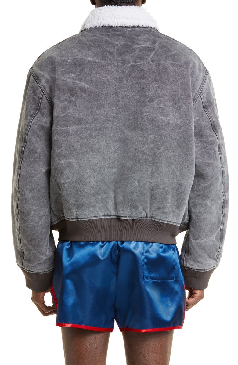 Acne Studios Denim & Faux Shearling Bomber Jacket, Alternate, color, 