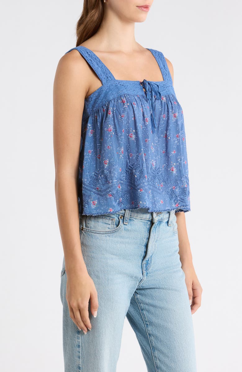 Lucky Brand Ditsy Floral Embroidered Lace Trim Swing Tank, Alternate, color, Blue Floral