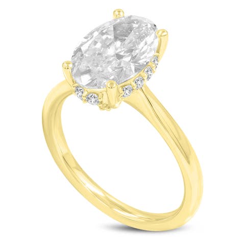 Hera 14K Gold Oval Cut Lab Grown Diamond Hidden Halo Ring - 3 Ct