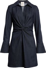 Cinq à Sept McKenna Twist Front Long Sleeve Denim Minidress