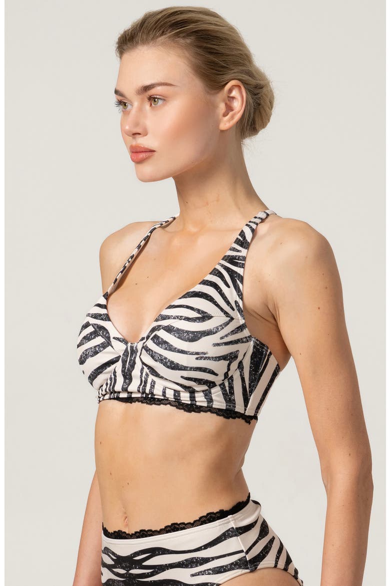 Zebra Stripe Bikini Top, Alternate, color, White