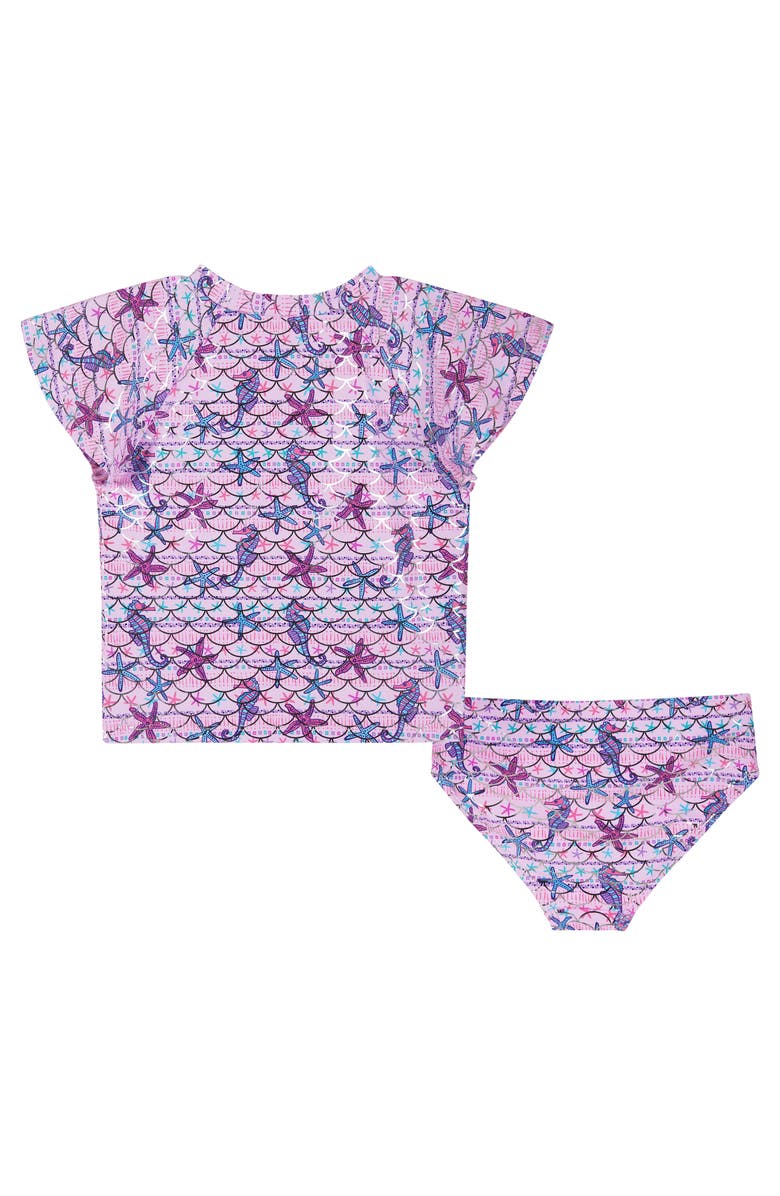 Andy & Evan Kids' Short Sleeve Two-Piece Rashguard Swimsuit, Alternate, color, Purple Sea Creature