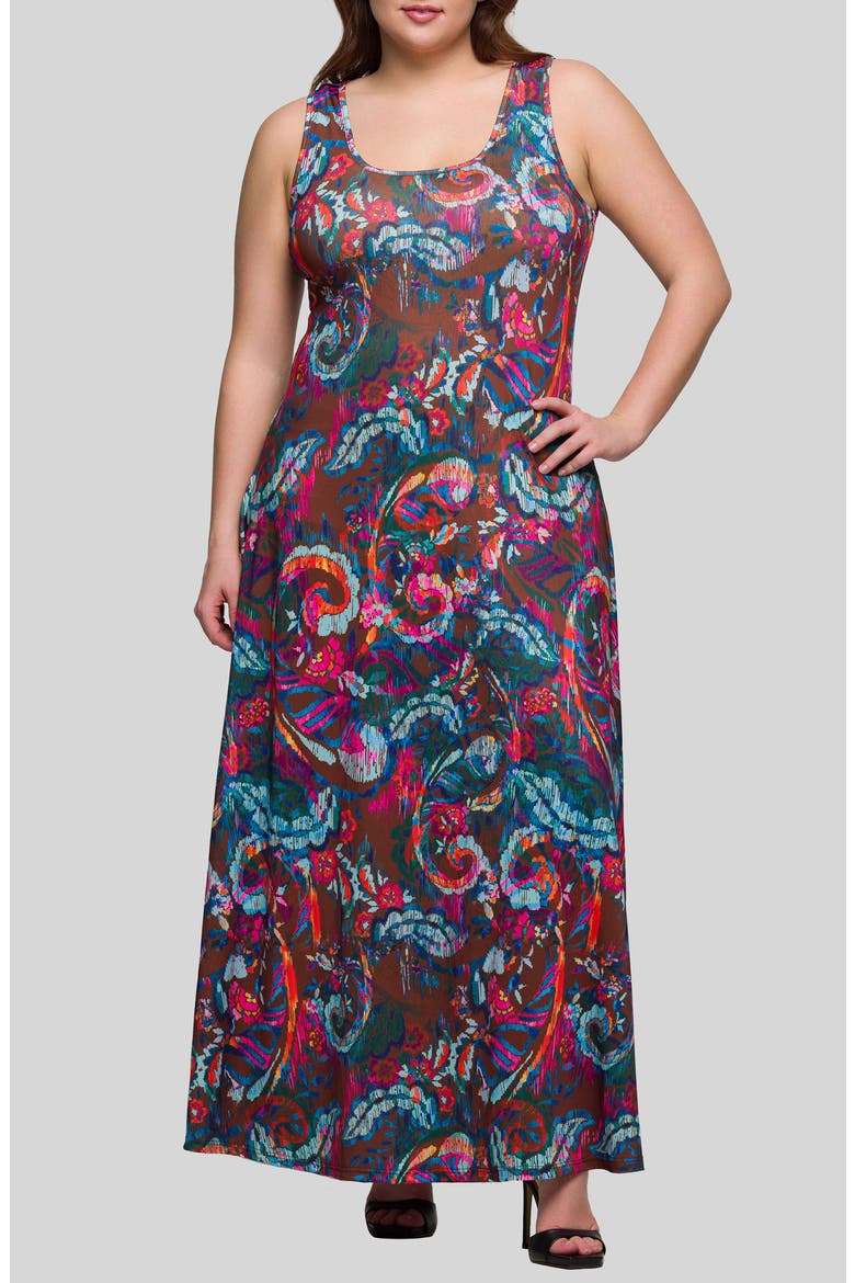 Paisley Scoop Neck Knit Maxi Dress, Main, color, BROWN MULTI