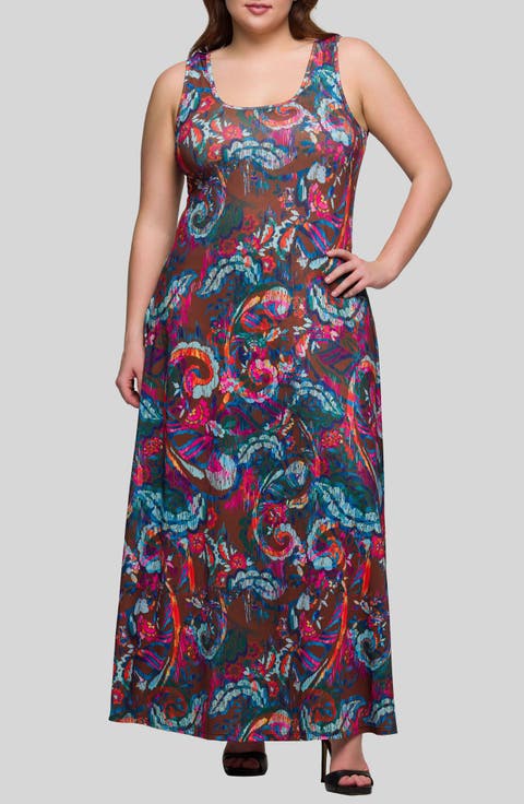 Paisley Scoop Neck Knit Maxi Dress (Plus)