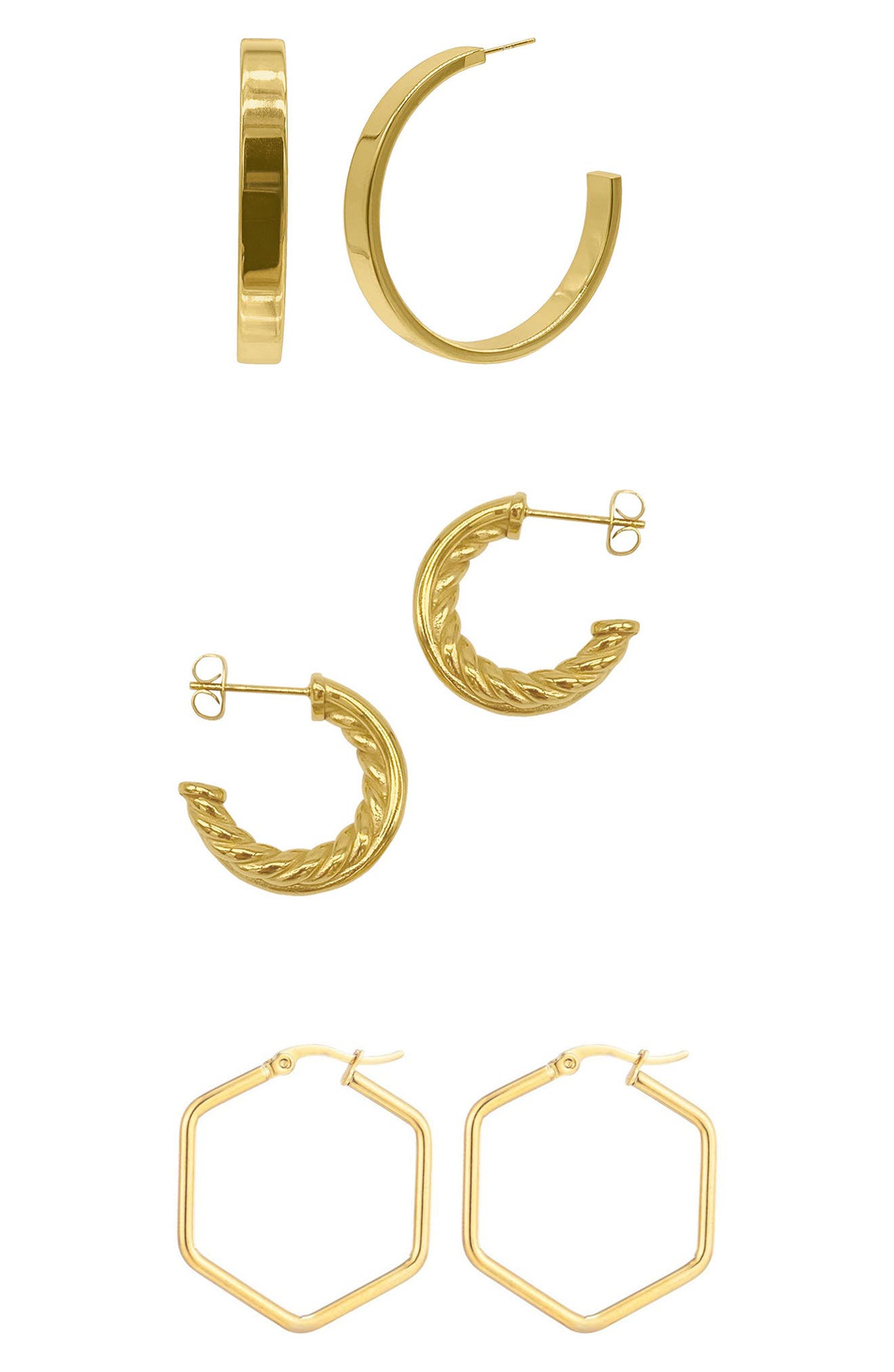 Adornia Set of 3 Assorted Hoop Earrings
