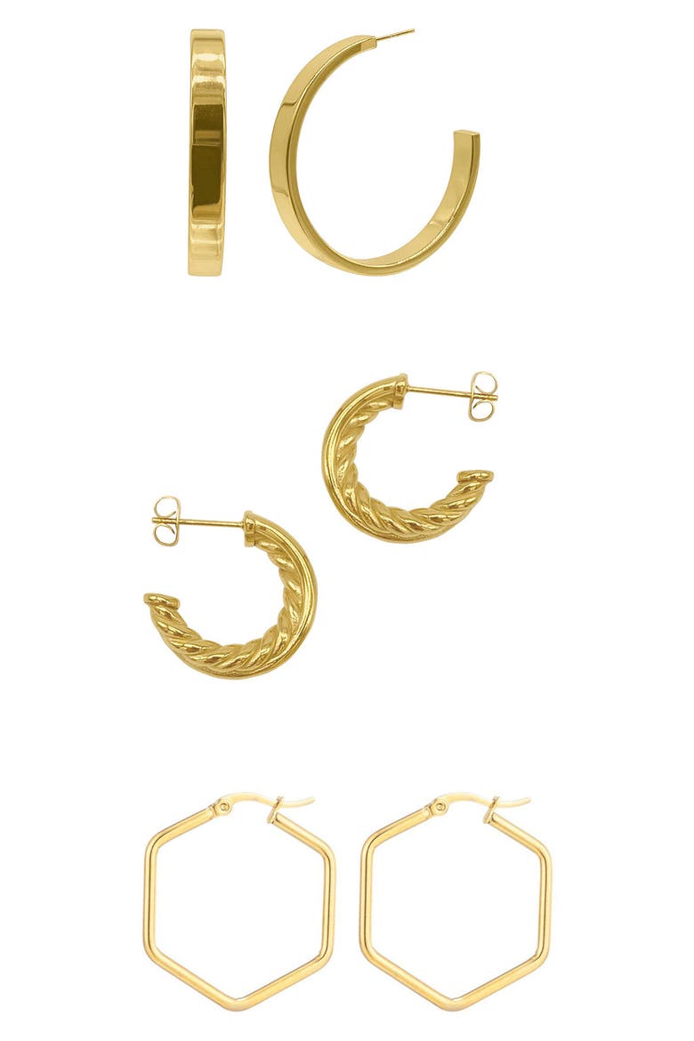 Set of 3 Assorted Hoop Earrings, Main, color, GOLD
