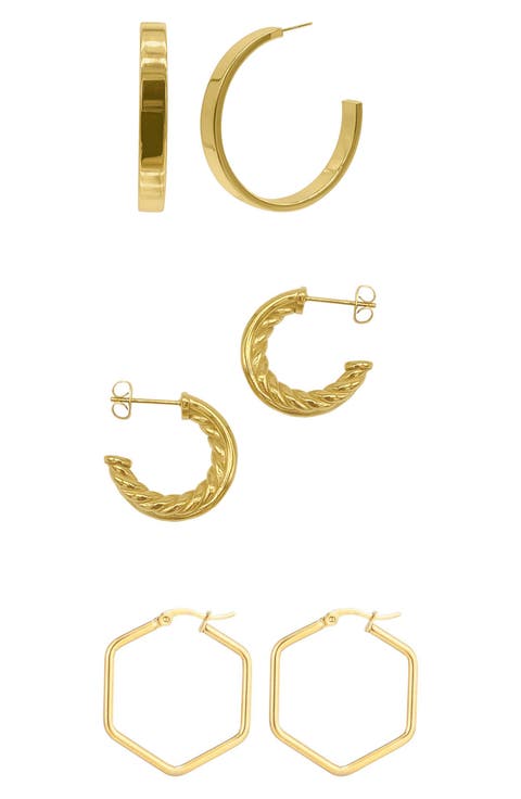 Set of 3 Assorted Hoop Earrings