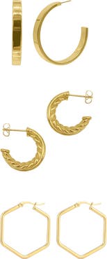 Adornia Set of 3 Assorted Hoop Earrings
