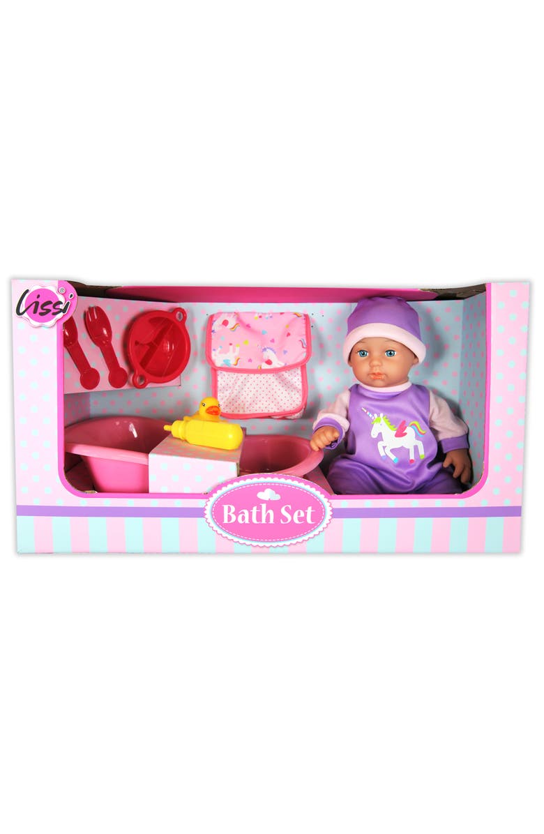 Lissi 11 Inch Bath Baby Doll Set, Pink Purple Unicorn Outfit & Hat, Accessories, Alternate, color, Multicolored