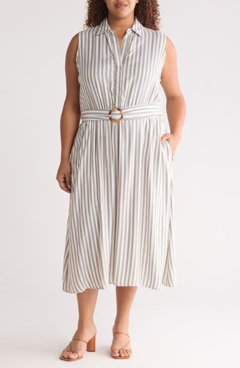 Stripe Belted Maxi Shirtdress (Plus)