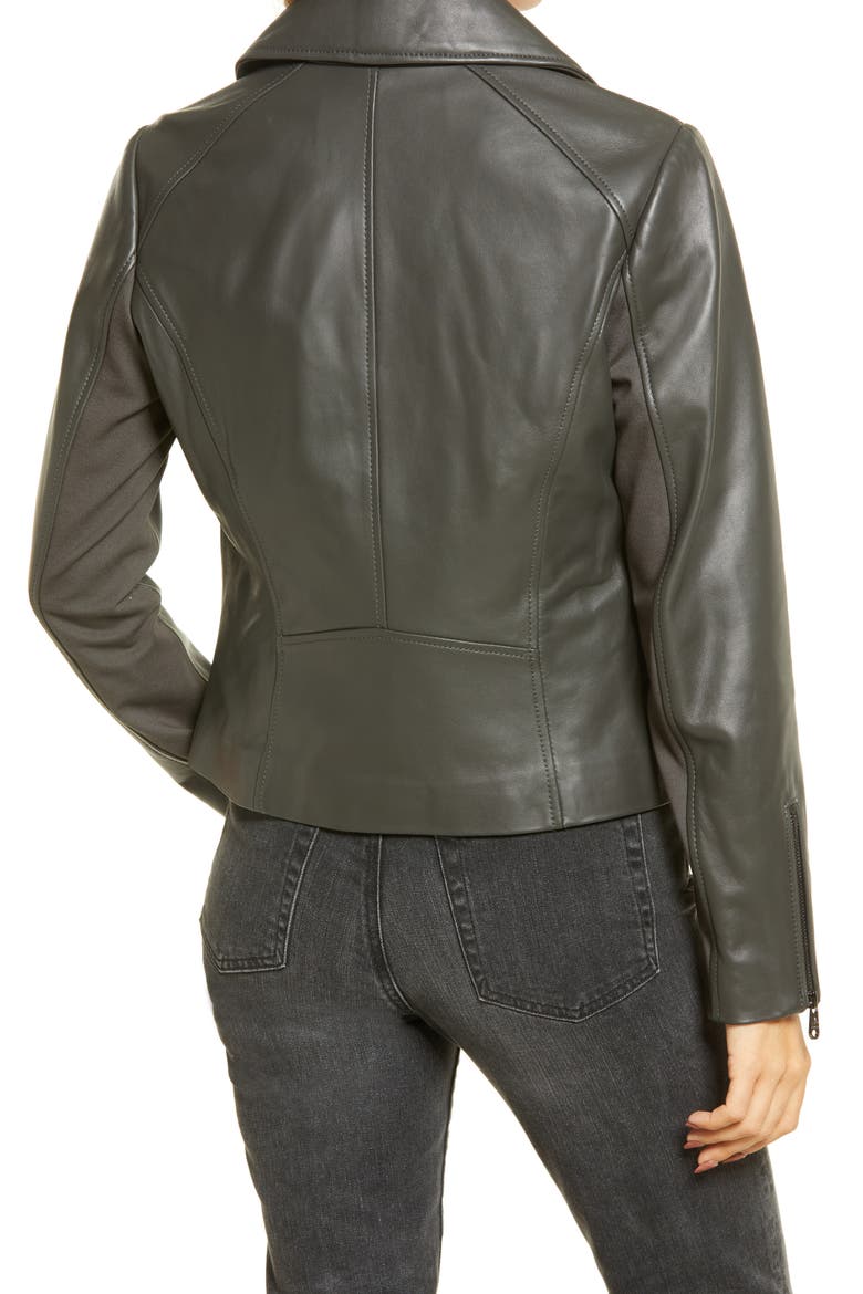 Leather Moto Jacket, Alternate, color, STEEL