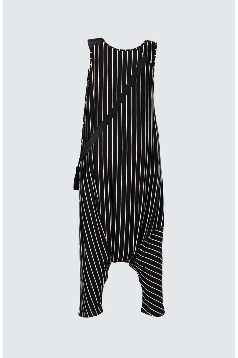 Zara Striped Viscose Jersey Jumpsuit, Alternate, color, Black