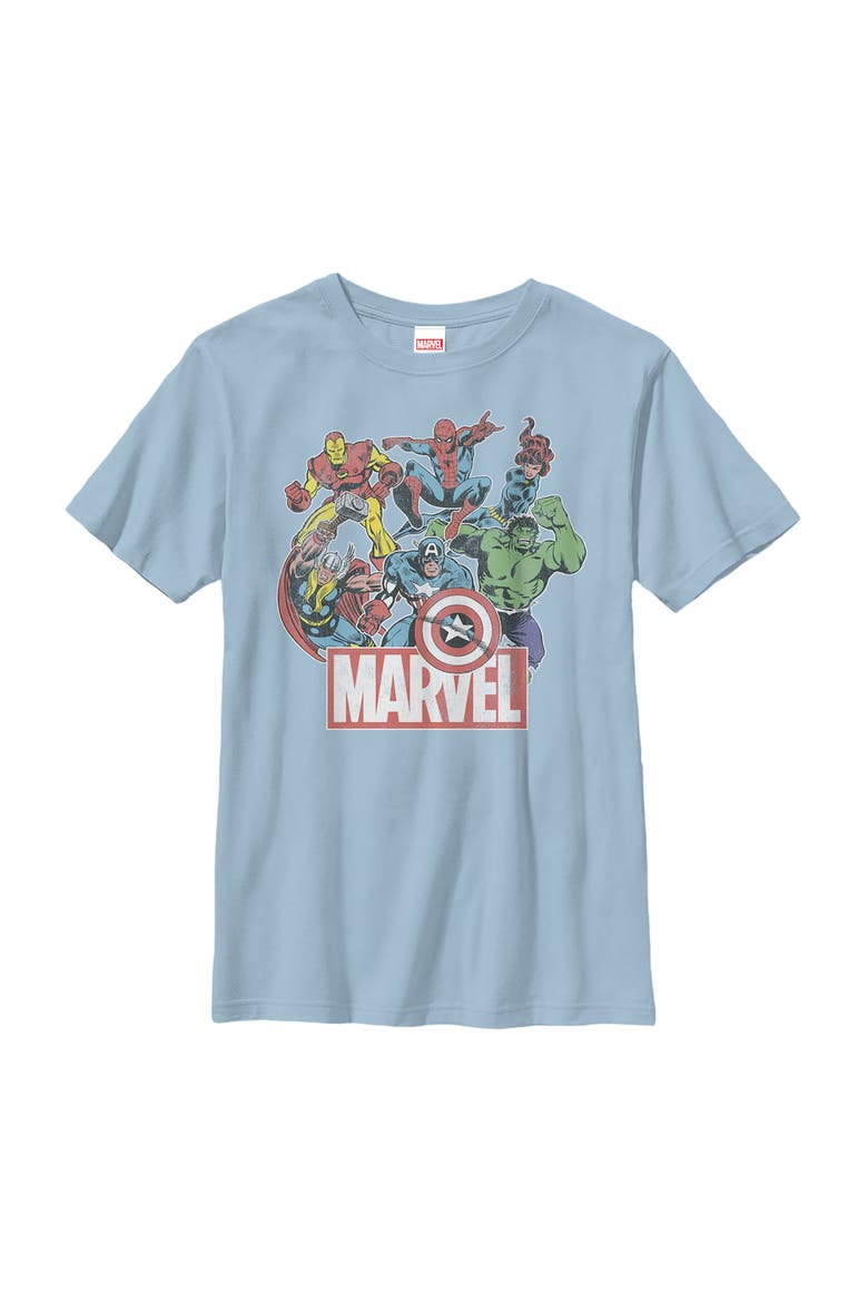 Boys' Classic Hero Collage Graphic Graphic Short Sleeve T-Shirt, Main, color, Light Blue