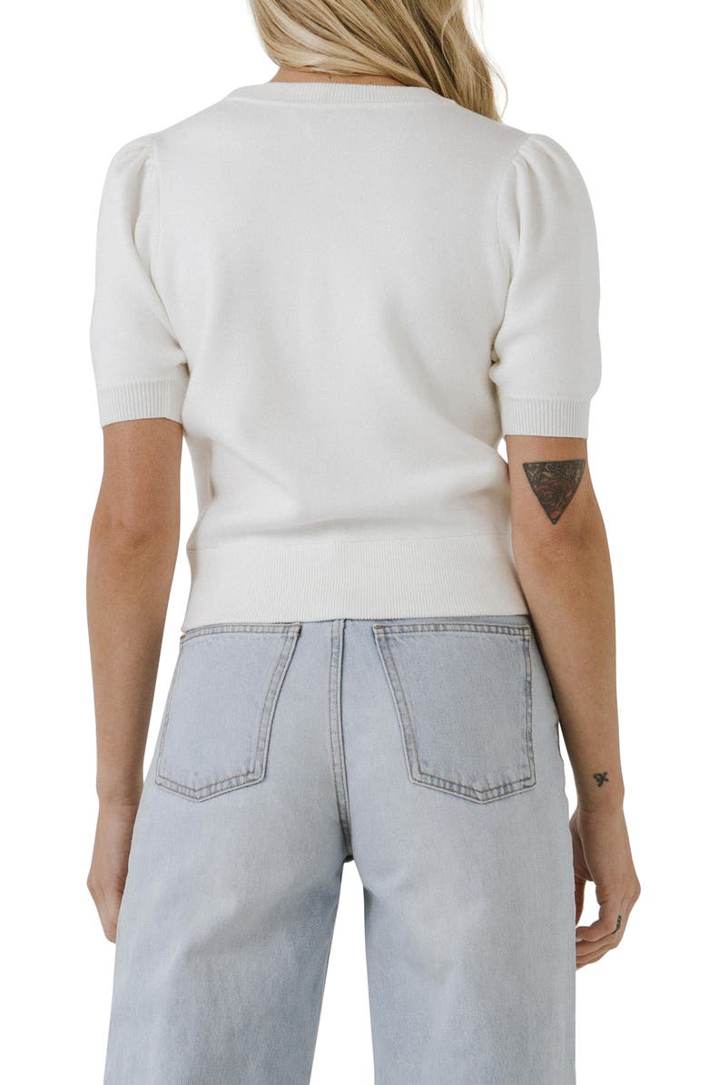 English Factory Puff Sleeve Sweater, Alternate, color, Cream