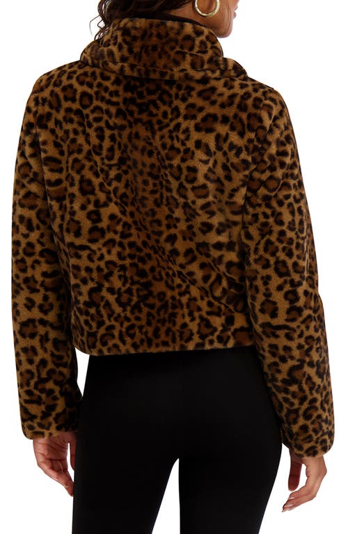 Kensie Leopard Print Faux Fur Short Jacket In Brown