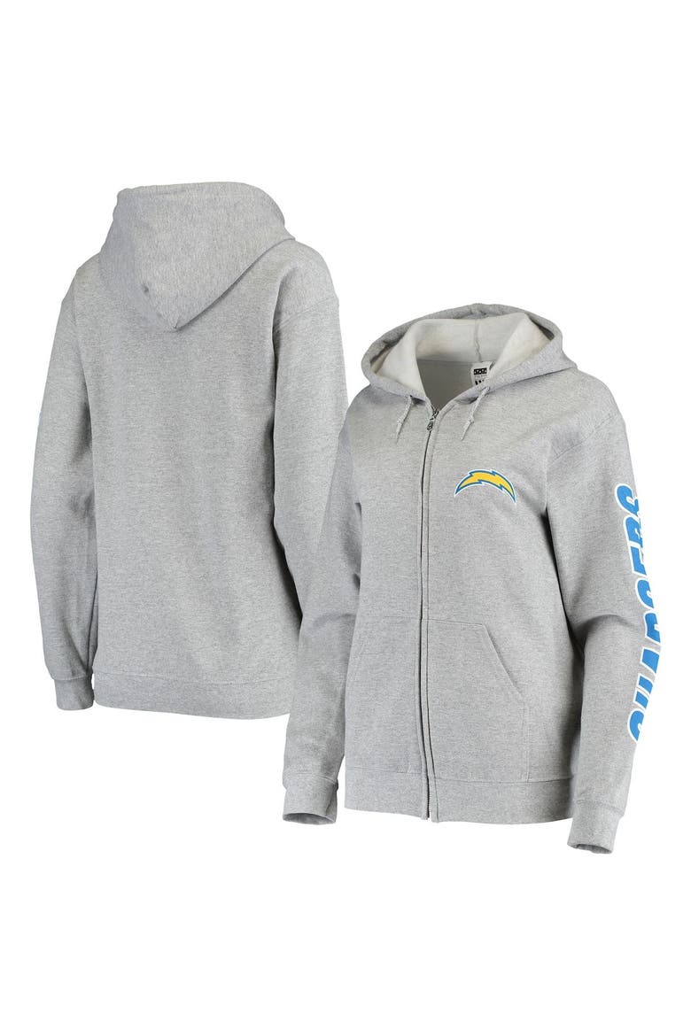 Women's Junk Food Gray Los Angeles Chargers Fleece Full-Zip Hoodie, Alternate, color, Gray
