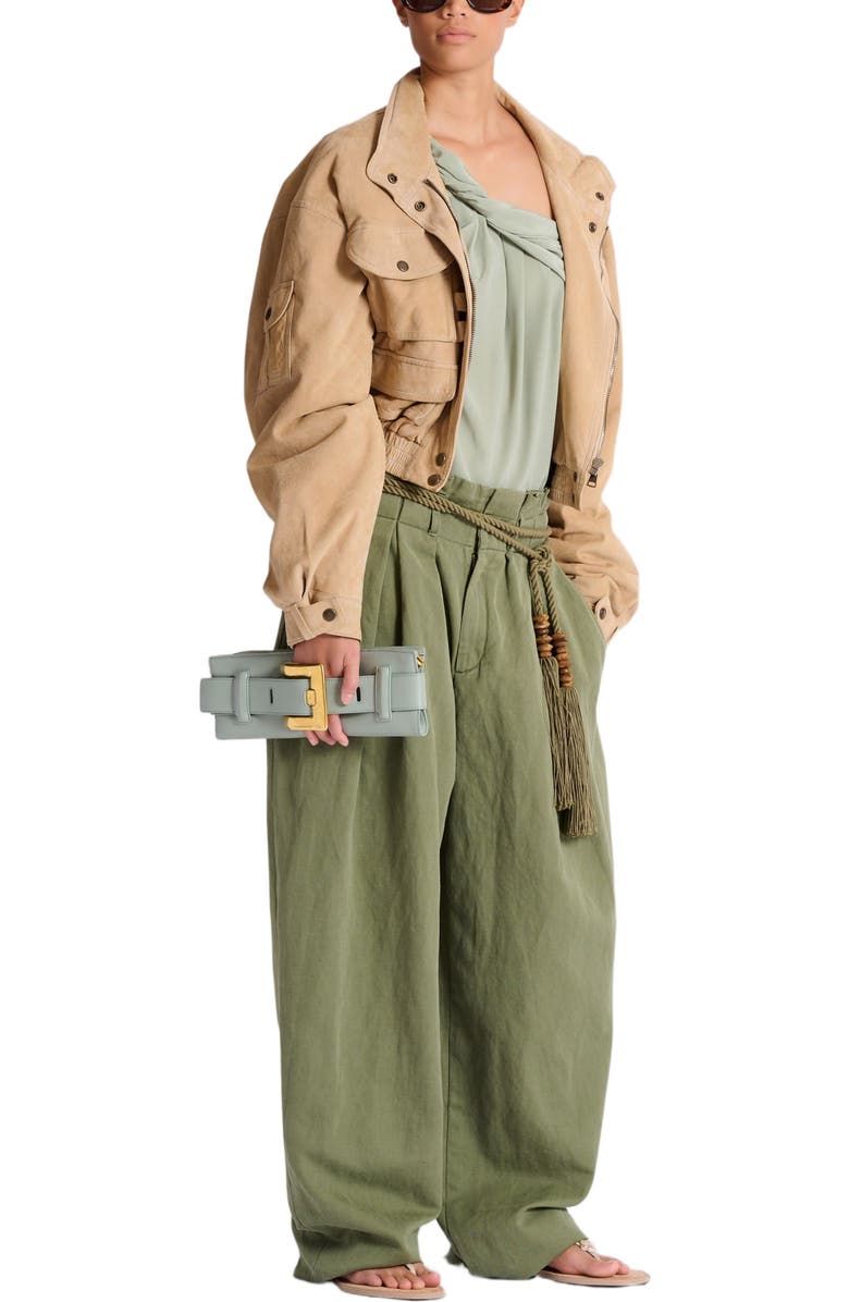 Balmain Anthem calfskin leather clutch, Alternate, color, Green