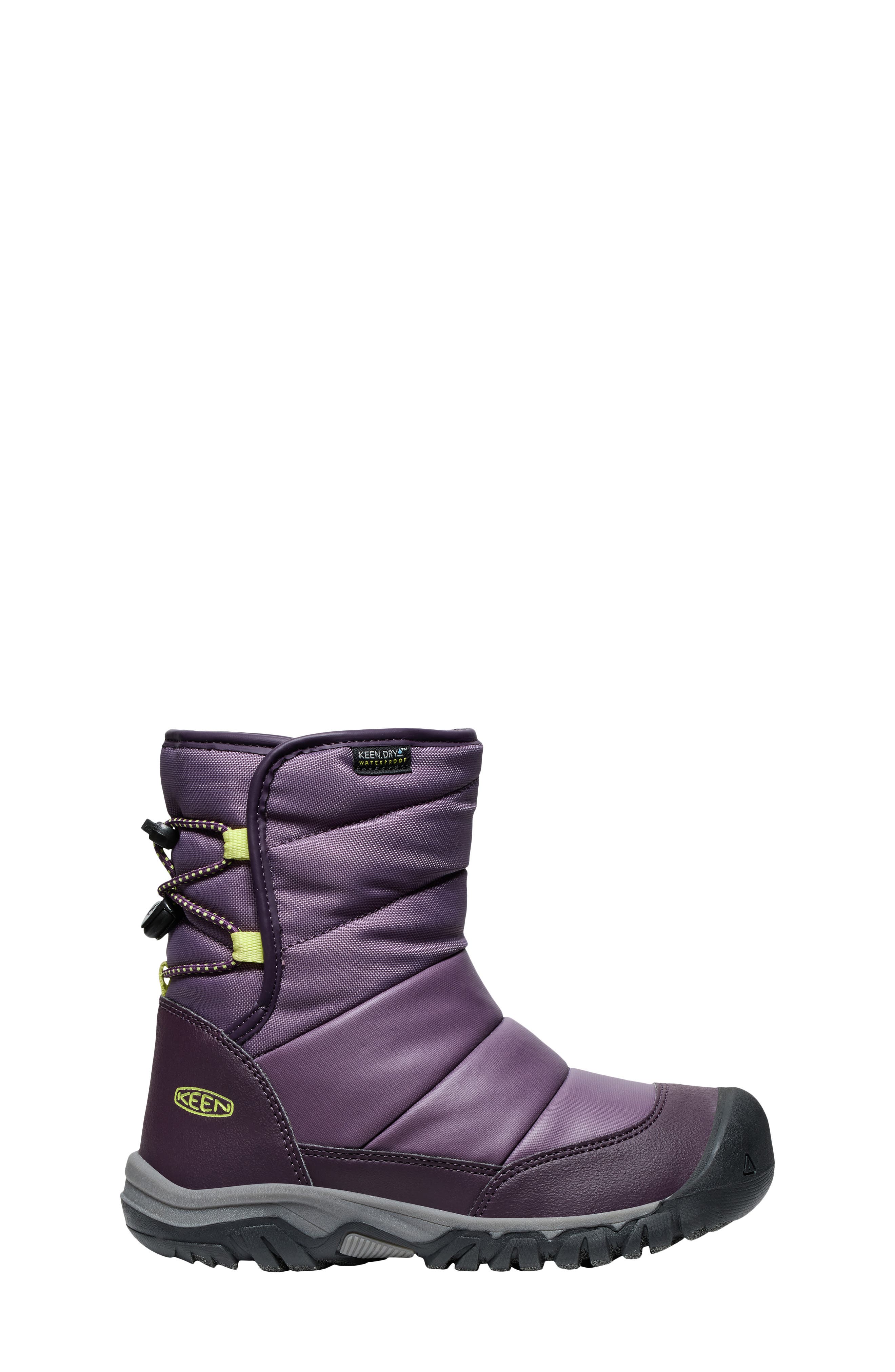 KEEN Kids' Puffrider Boot, Alternate, color, Black Plum/ Daiquiri Green