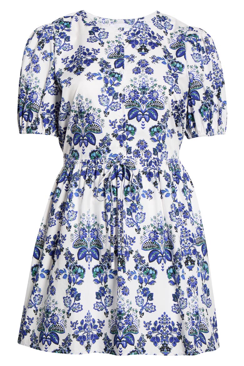 Viara Floral Alba Drawstring Waist Cotton Minidress, Alternate, color, BLUE-WHTE
