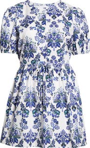 SUGARLIPS Viara Floral Alba Drawstring Waist Cotton Minidress