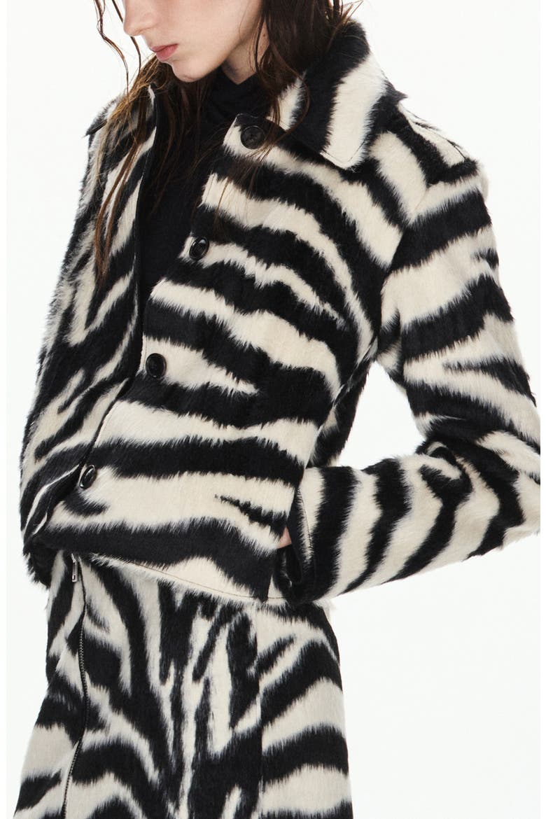 Zebra Print Faux Fur Jacket, Alternate, color, BLACK