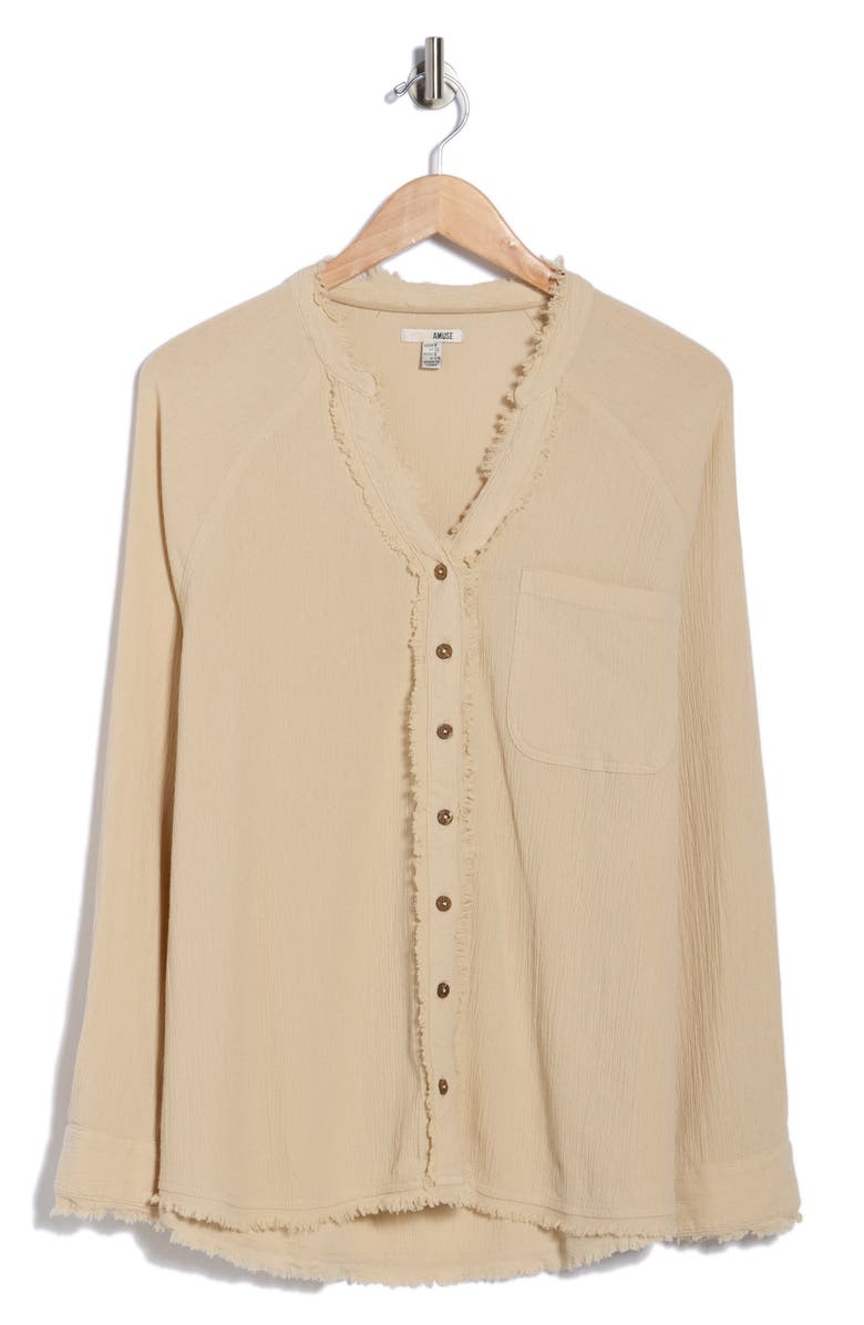 Amuse Society Harvest Moon Long Sleeve Woven Button-Up Shirt, Alternate, color, Beige