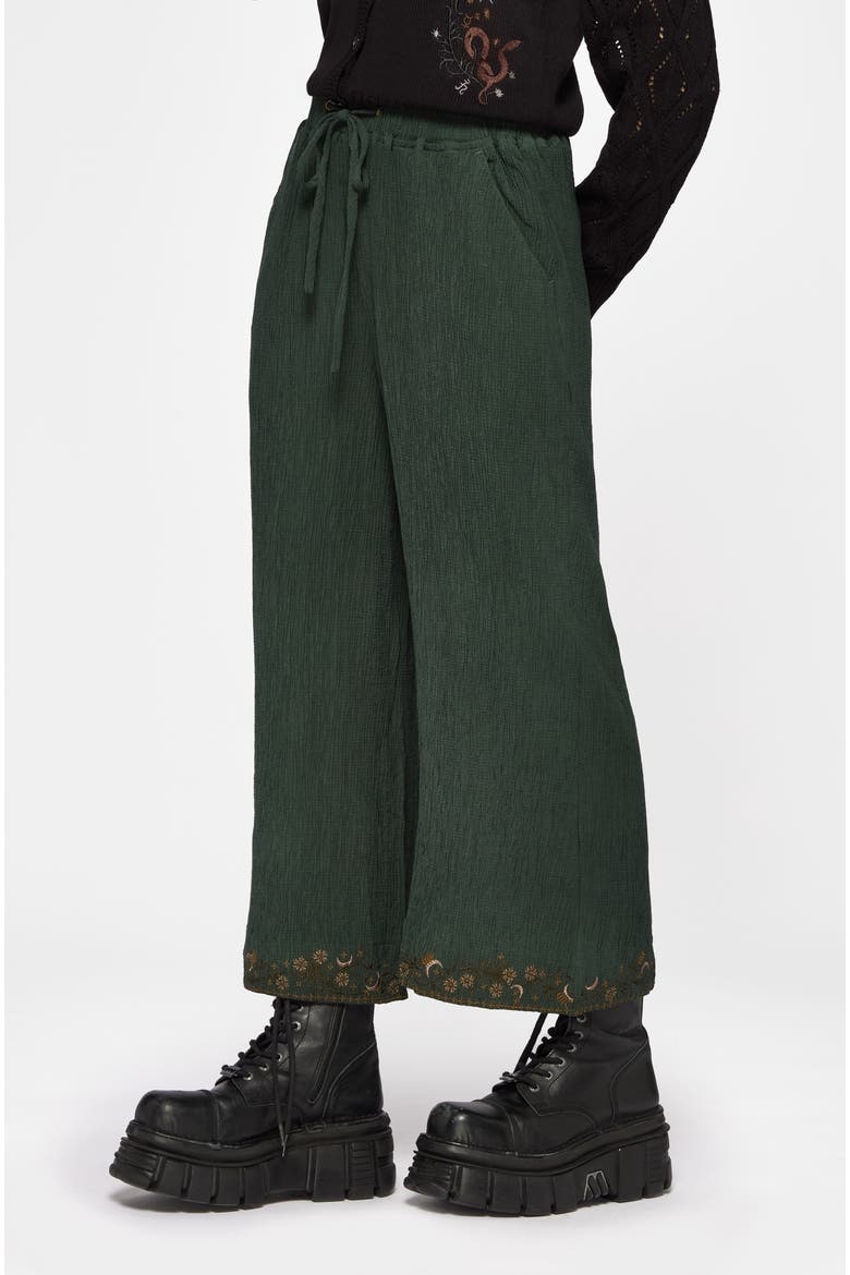 Elio Crinkle Embroidered Culotte, Alternate, color, Green