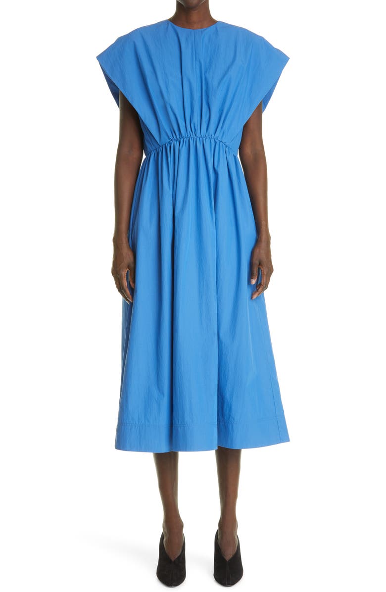 CO Gathered A-Line Poplin Midi Dress, Main, color,