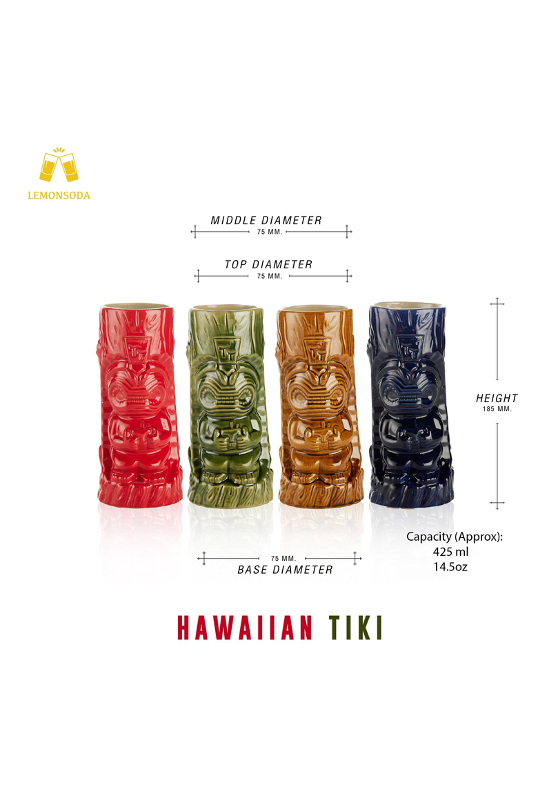Ceramic Hawaiian Tiki Mugs - Set of 4, Alternate, color, Multicolor