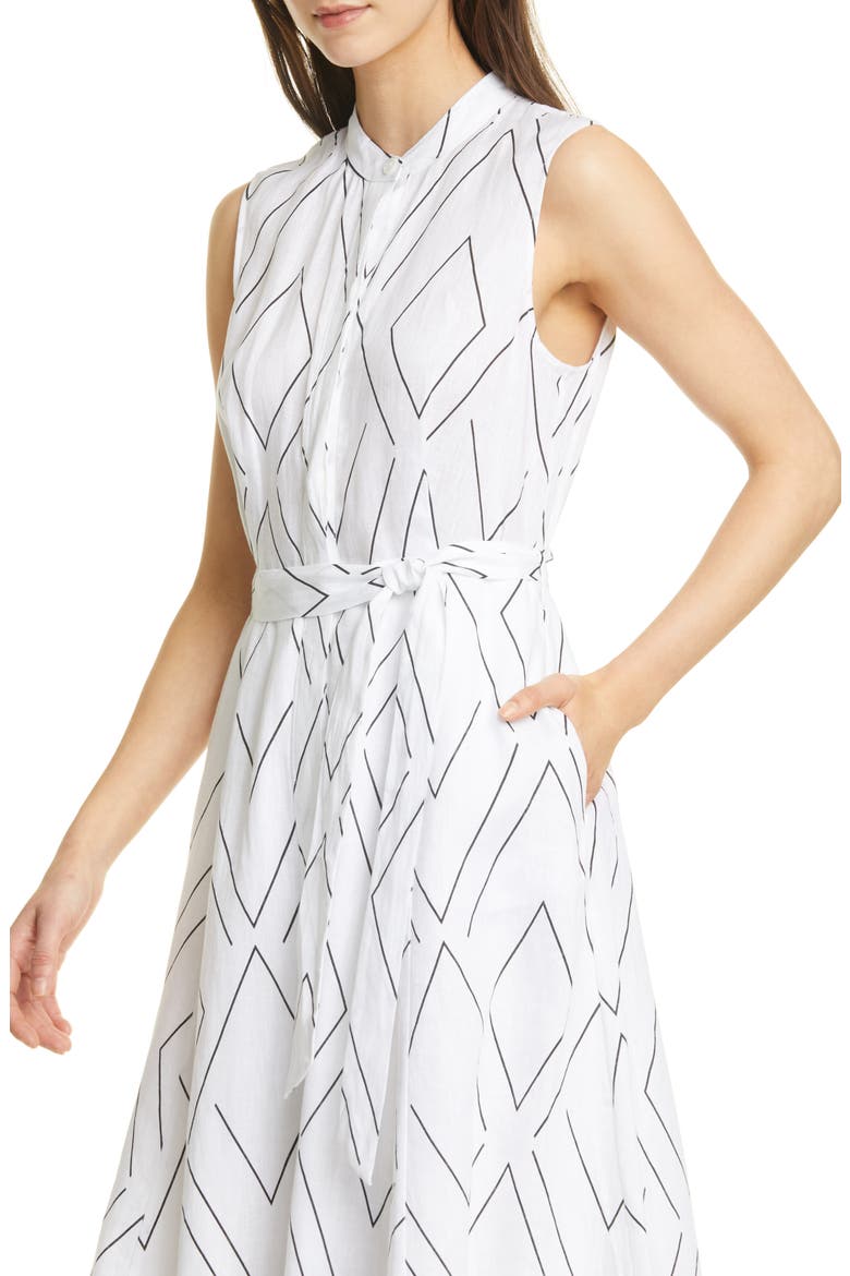 Clevete Geometric Linen Midi Dress, Alternate, color, BRIGHT WHITE