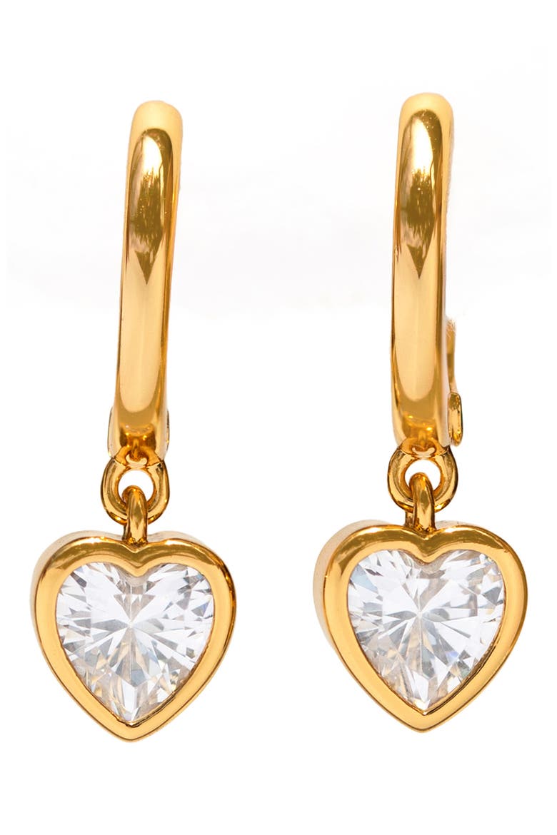 Seoul Heart Cubic Zirconia Hoop Earrings, Main, color, GOLD