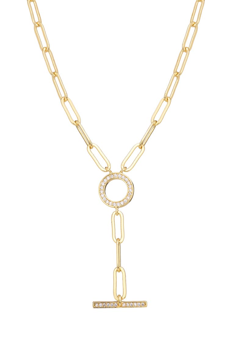 Pavé Paper Clip Chain Toggle Necklace, Main, color, GOLD