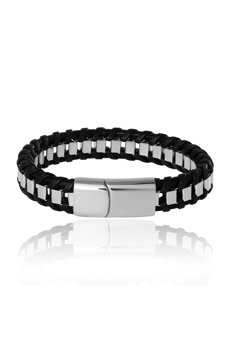Men's Woven & Stainless Link Bracelet, Black, Magnetic Clasp - 8.5'', Alternate, color, Black