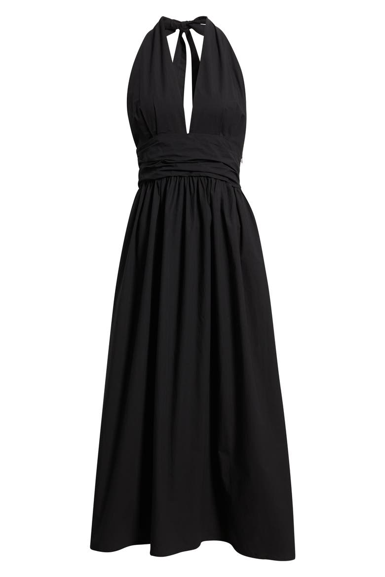 Cassis Halter Cotton Poplin Maxi Dress, Alternate, color, BLACK