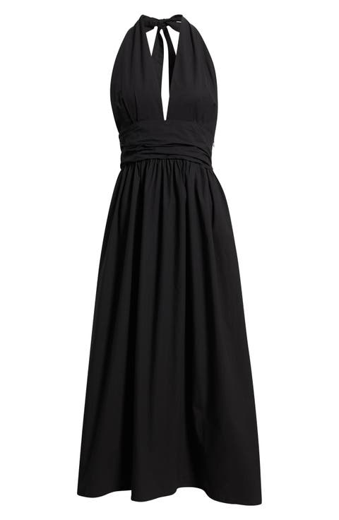 Cassis Halter Cotton Poplin Maxi Dress